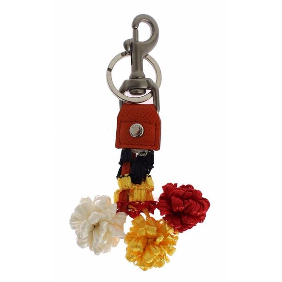 Dolce & Gabbana Red White Raffia Leather Clasp Finder Keyring Women's Keychain